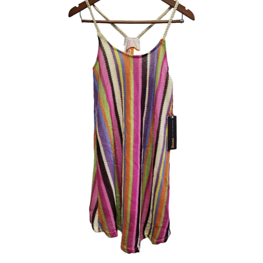 Anama Crochet Striped Mini Dress Swimswuit Coverup Resortwear Summer NWT Small - Picture 3 of 15